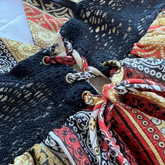 VTG 90s Tricia Fix SUNDRESS small beads 70s crochet lace groovy retro crossback - Picture 11 of 16